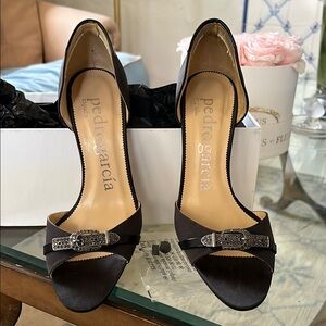 Pedro Garcia Black Heels with Metallic Bow